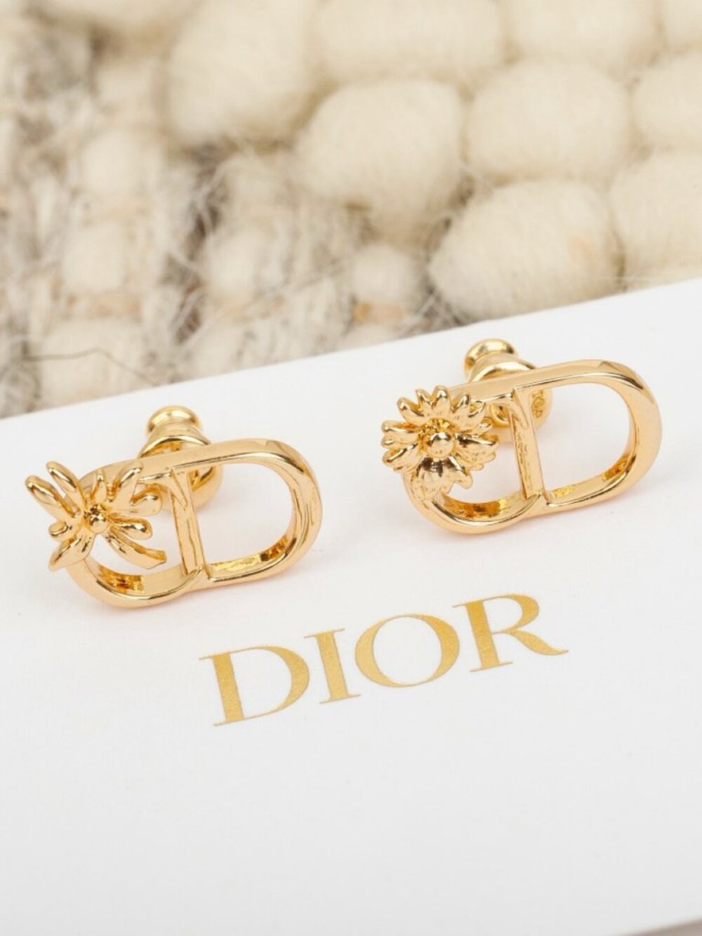 Dior Gold-Tone Daisy CD Stud Earrings